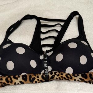Victoria's Secret PINK brand Ultimate Push-Up Polka Dot Racerback Zip Bra XSmall